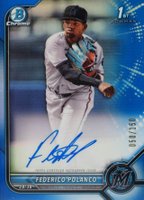 2022 Bowman Chrome Prospect Autographs #CPAFP Federico Polanco Blue Refractor Baseball Card