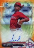 2017 Bowman Chrome Prospect Autograph #SS Sixto Sanchez Orange Wave Baseball Card