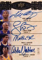 2008 Upper Deck Premier Foursome Autographs #P4-BOJA Kobe Bryant/Lamar Odom/Magic Johnson/Kareem Abdul-Jabbar Basketball Card