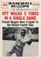 1961 Nu-Card Baseball Scoops #458 Ott Walks 5 Times in a Single Game Baseball Card