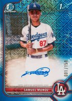2022 Bowman Chrome Prospect Autographs #CPASM Samuel Munoz Hta Choice Refractor Baseball Card