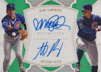 2020 Topps Definitive Collection Dual Autograph Collection #SR Anthony Rizzo/Ryne Sandberg Green Baseball Card