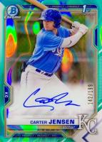 2021 Bowman Draft Chrome Draft Pick Autographs #CDACJ Carter Jensen Aqua Lava Refractor Baseball Card