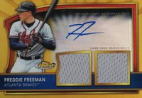 2011 Finest #72 Freddie Freeman Dual Relic Autograph-Gold Refractor Baseball Card
