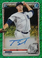 2020 Bowman Chrome Prospect Autographs #CPATS Tarik Skubal Green Shimmer Baseball Card