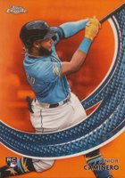 2024 Topps Chrome Strokes #S24 Junior Caminero Orange Refractor Baseball Card