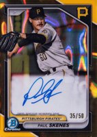 2024 Bowman Chrome Prospect Autographs #CPAPS Paul Skenes Hta Gold Lava Refractor Baseball Card