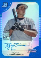 2005 Bowman Chrome Draft Picks #178 Ryan Zimmerman Autograph-Blue Refractor Baseball Card