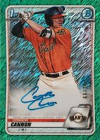 2020 Bowman Chrome Prospect Autographs #CPACC Connor Cannon Green Shimmer Baseball Card