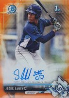 2017 Bowman Chrome Prospect Autograph #JS Jesus Sanchez Orange Refractor Baseball Card