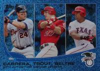 2013 Topps #294 Adrian Beltre/Miguel Cabrera/Mike Trout Silver Slate Blue Sparkle Baseball Card