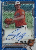 2021 Bowman Mega Box Chrome Autographs #BMACM Coby Mayo Blue Refractor Baseball Card