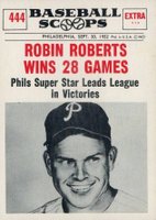 1961 Nu-Card Baseball Scoops #444 Robin Roberts Wins 28 Games Baseball Card