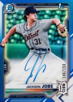 2021 Bowman Draft Chrome Draft Pick Autographs #CDAJJ Jackson Jobe Blue Refractor Baseball Card