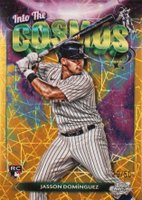 2024 Topps Chrome Cosmic Into the Cosmos #22 Jasson Dominguez Gold Interstellar Refractor Baseball Card