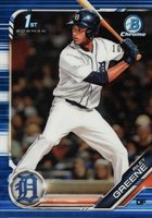 2019 Bowman Draft #BDC50 Riley Greene Chrome-With Bat-Blue Refractor Baseball Card