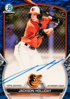 2023 Bowman Chrome Prospect Autographs #CPAJH Jackson Holliday Blue Lunar Crater Refractor Baseball Card