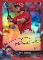 2018 Bowman Rookie Autographs Chrome #RH Rhys Hoskins Red Refractor Baseball Card