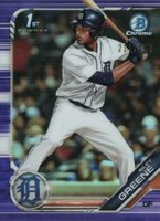 2019 Bowman Draft #BDC50 Riley Greene Chrome-With Bat-Purple Refractor Baseball Card