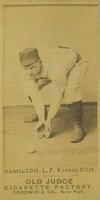 1887 Old Judge #210-3a Billy Hamilton Stooping to field grounder-Kansas Citys Baseball Card