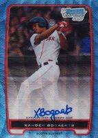 2012 Bowman Prospects #BCP105 Xander Bogaerts Chrome-Blue Wave Refractor-Autograph Baseball Card