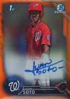2016 Bowman Chrome Prospects Autographs #JS Juan Soto Orange Refractor Baseball Card