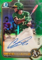 2022 Bowman Chrome Prospect Autographs #CPADC Denzel Clarke Green Refractor Baseball Card