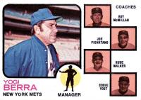1973 Topps #257b Mets Manager/ Coaches Dark Pale Background Baseball Card
