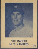1948 Blue Tint #32 Vic Raschi Hand Cut Baseball Card
