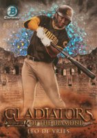 2024 Bowman Chrome Gladiators of the Diamond #19 Leo de Vries Mini Diamond Refractor Baseball Card