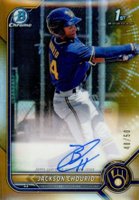 2022 Bowman Chrome Prospect Autographs #CPAJCO Jackson Chourio Gold Refractor Baseball Card