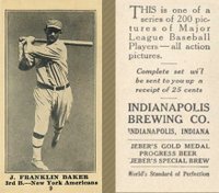 1916 Indianapolis Brewing #9 J. Franklin Baker Baseball Card