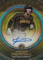 2022 Bowman Inception Prospect Autographs #PAJM Jackson Merrill Gold Foil Pattern II Baseball Card
