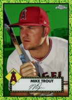 2021 Topps Chrome Platinum Anniversary #156 Mike Trout 70th Anniversary Green/Yellow Refractor Baseball Card
