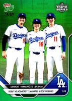 2025 Topps Now #7 Roki Sasaki/Shohei Ohtani/Yoshinobu Yamamoto Green Chrome Baseball Card
