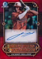 2023 Bowman Draft Draft Picks & Prospects Autograph #DPPAJH Jackson Holliday Red Refractor Baseball Card
