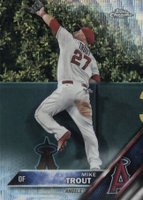 2016 Topps Chrome #1 Mike Trout Jumping-Blue Wave Refractor Baseball Card