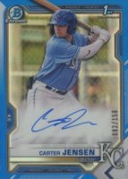 2021 Bowman Draft Chrome Draft Pick Autographs #CDACJ Carter Jensen Blue Refractor Baseball Card