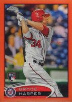 2012 Topps Chrome #196 Bryce Harper Hitting-Orange Refractor Baseball Card