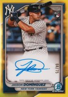 2024 Bowman Chrome Rookie Autographs #CRAJD Jasson Dominguez Yellow Refractor Baseball Card