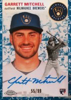 2023 Topps Chrome Platinum Anniversary Autographs #GMI Garrett Mitchell Platinum Toile Cream/Blue Refractor Baseball Card