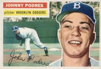 1956 Topps #173w Johnny Podres White Back Baseball Card