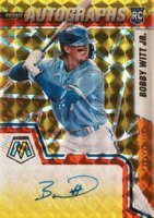 2022 Panini Mosaic Rookie Autographs #RAMZS Bobby Witt Jr. Red/Yellow Fusion Choice Baseball Card
