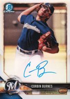 2018 Bowman Prospects Autographs Chrome #CB Corbin Burnes Refractor Baseball Card