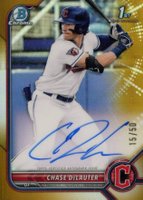 2022 Bowman Draft Chrome Draft Pick Autographs #CDACD Chase Delauter Gold Refractor Baseball Card