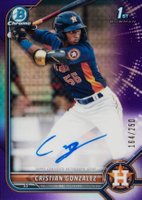 2022 Bowman Chrome Prospect Autographs #CPACG Cristian Gonzalez Purple Refractor Baseball Card