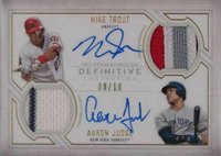 2019 Topps Definitive Collection Dual Autograph Relic Collection #TJ Aaron Judge/Mike Trout Baseball Card
