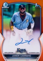 2023 Bowman Chrome Prospect Autographs #CPAJCR Junior Caminero Orange Refractor Baseball Card