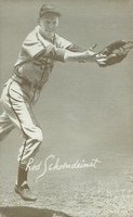 1947 Exhibits 1947-66 # Red Schoendienst Fielding name in white Baseball Card