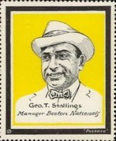 1915 Postaco Stamps # Geo T. Stallings Yellow Background Baseball Card